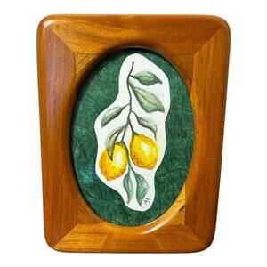 Original Art Signed Lemon Branch Watercolor Painting In MCM Vtg Hard Wood Frame